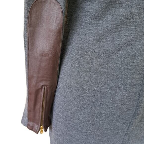 LAUREN Ralph Lauren Gray 1/4 Zip Mock Sheath Dress Size 10 Leather Long Sleeve - Picture 6 of 9